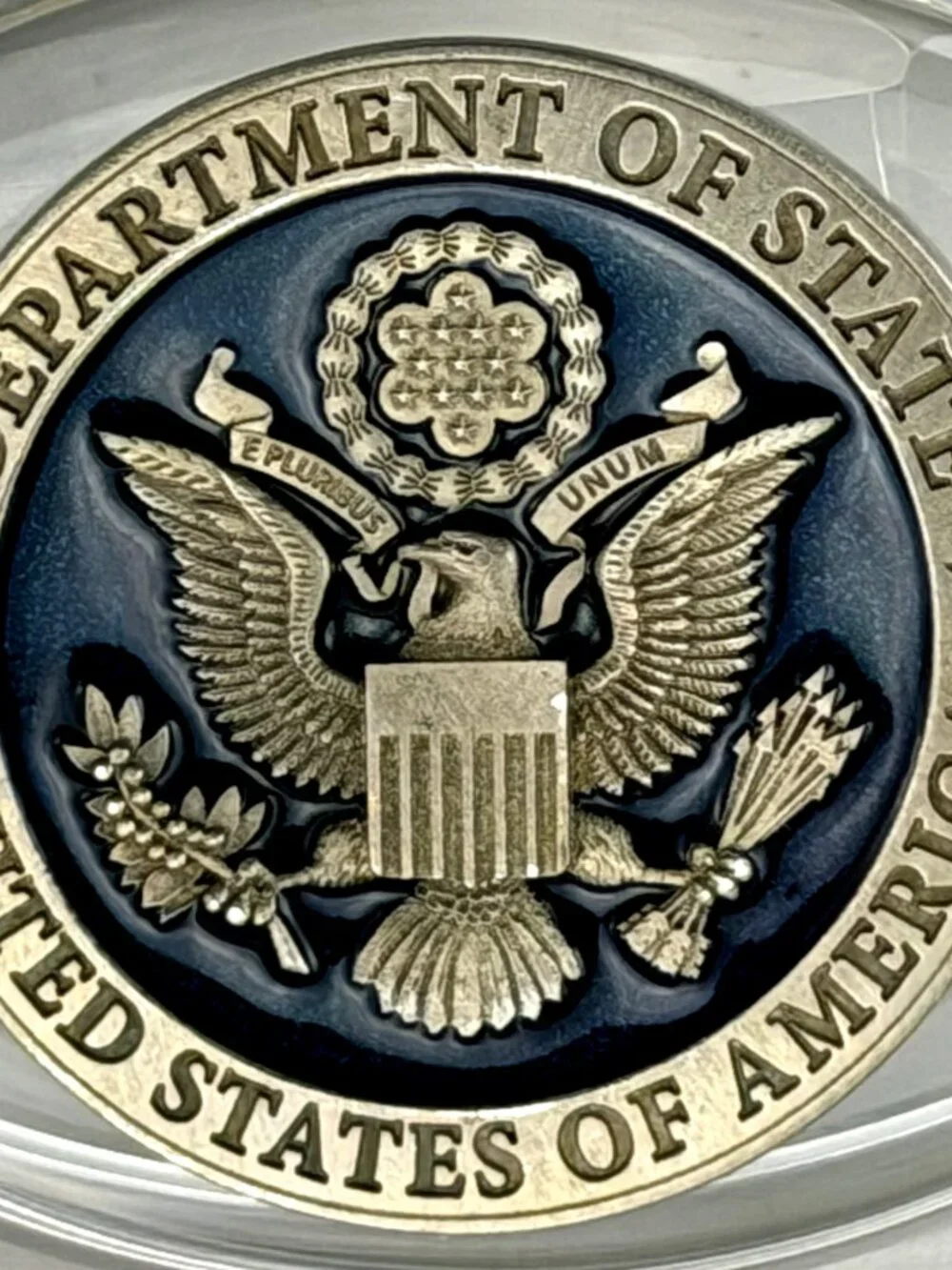 Department of State Pewter Glass Paperweight 2017 Heritage Pewter US Emblem Desk